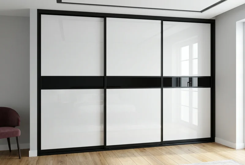 Design C — three-door wardrobe room concept, Black frame