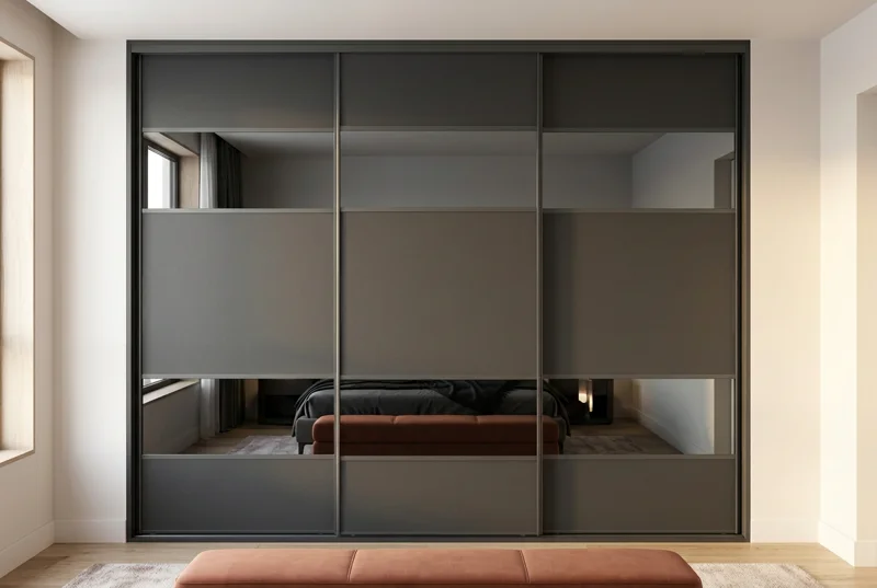 Design F — three-door wardrobe room concept, Graphite frame