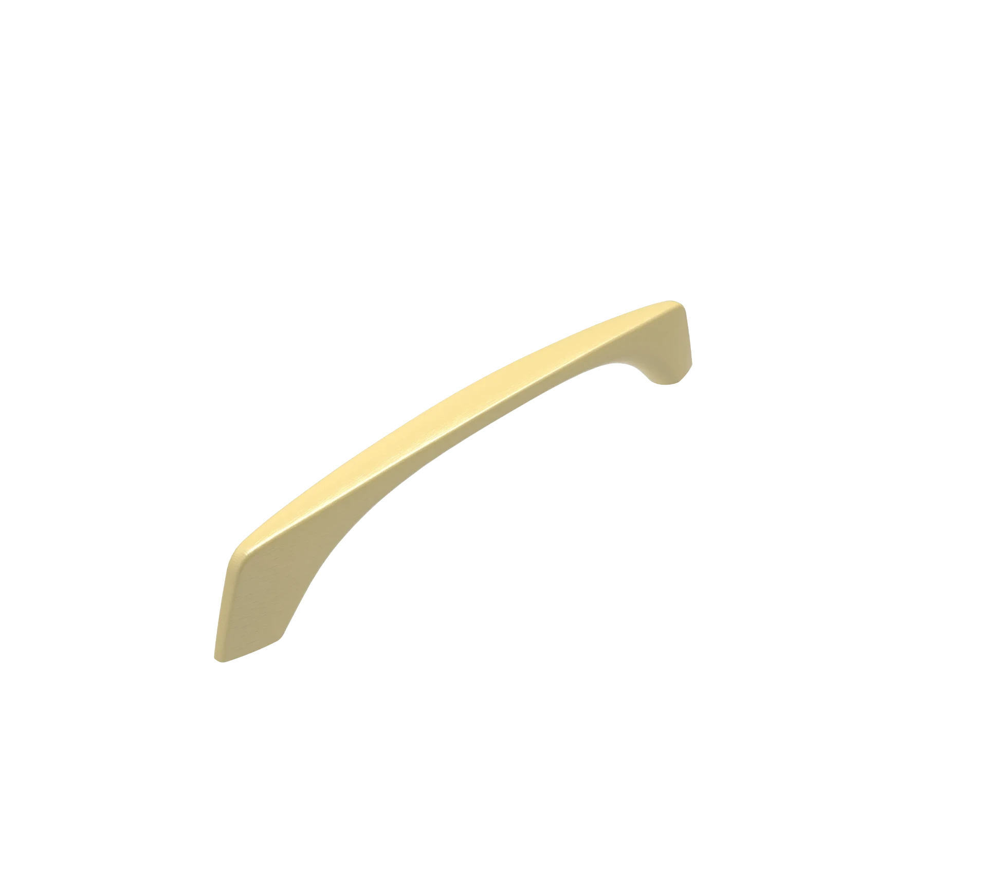 DH026BB — Wide flat strap bow pull tapering to angled feet, no stand-off legs, Satin Brass