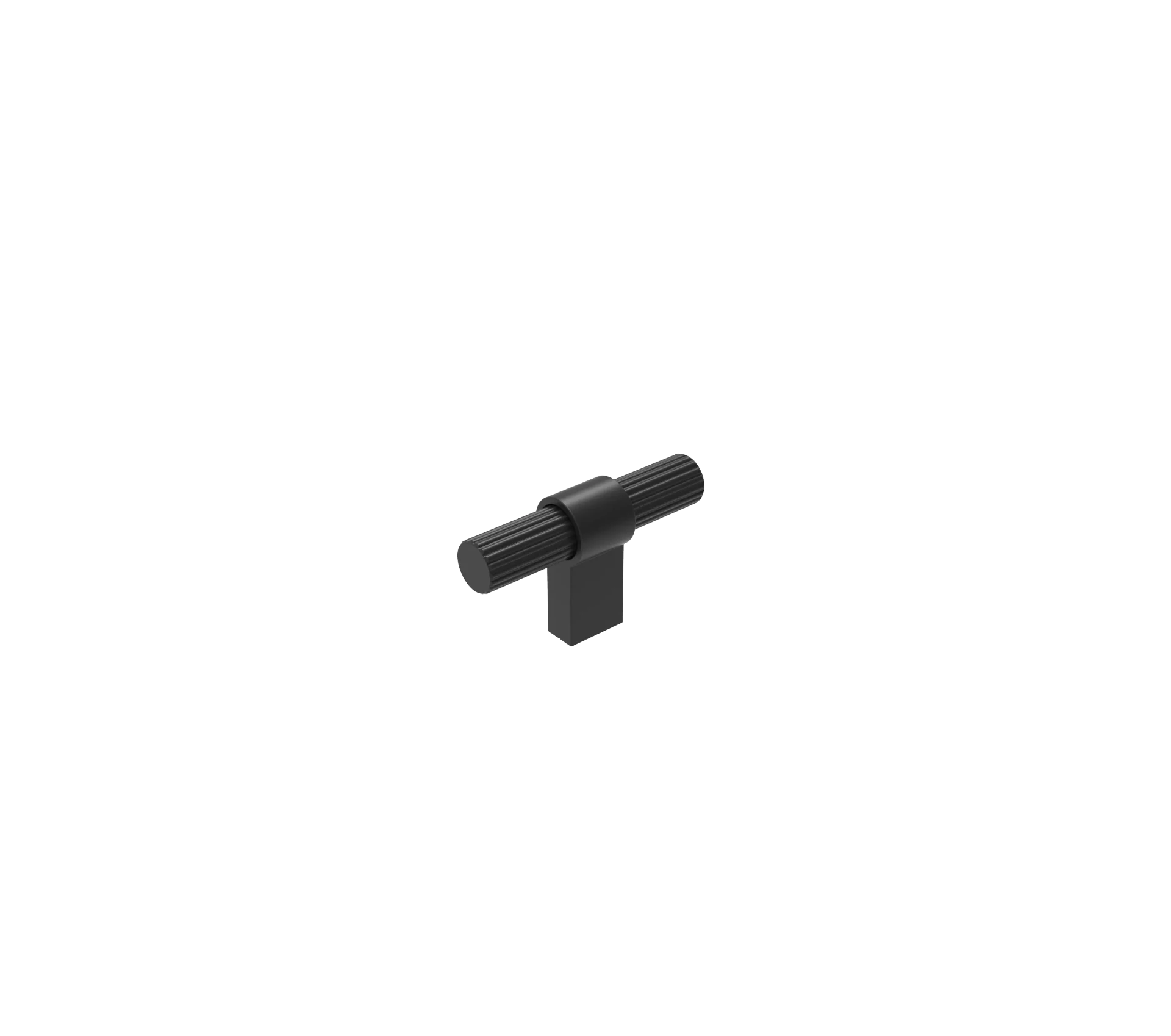 DK024BL — Reeded fluted T-bar cabinet knob on a single square stem, Matt Black