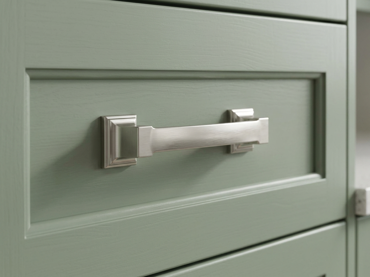 DH030BSN brushed nickel arched pull fitted to a cream in-frame drawer front