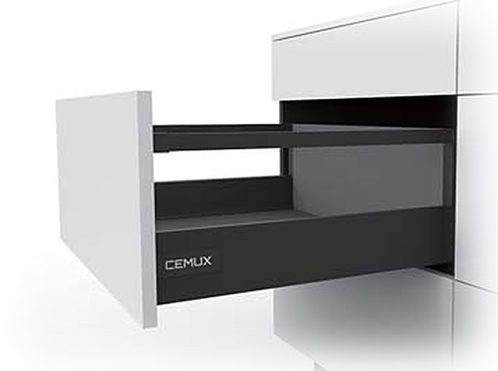 Cemux A box Contempo high drawer H199 with square gallery rail, anthracite grey