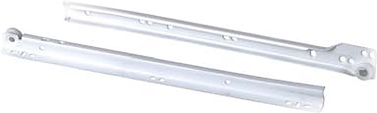 White epoxy powder-coated bottom-mount single-extension drawer runners, left and right pair