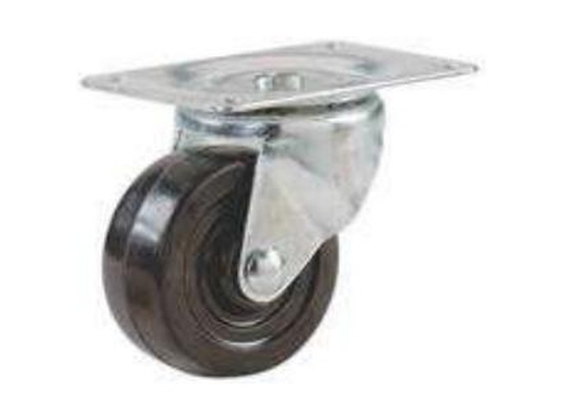 Grey rubber swivel castor with plate