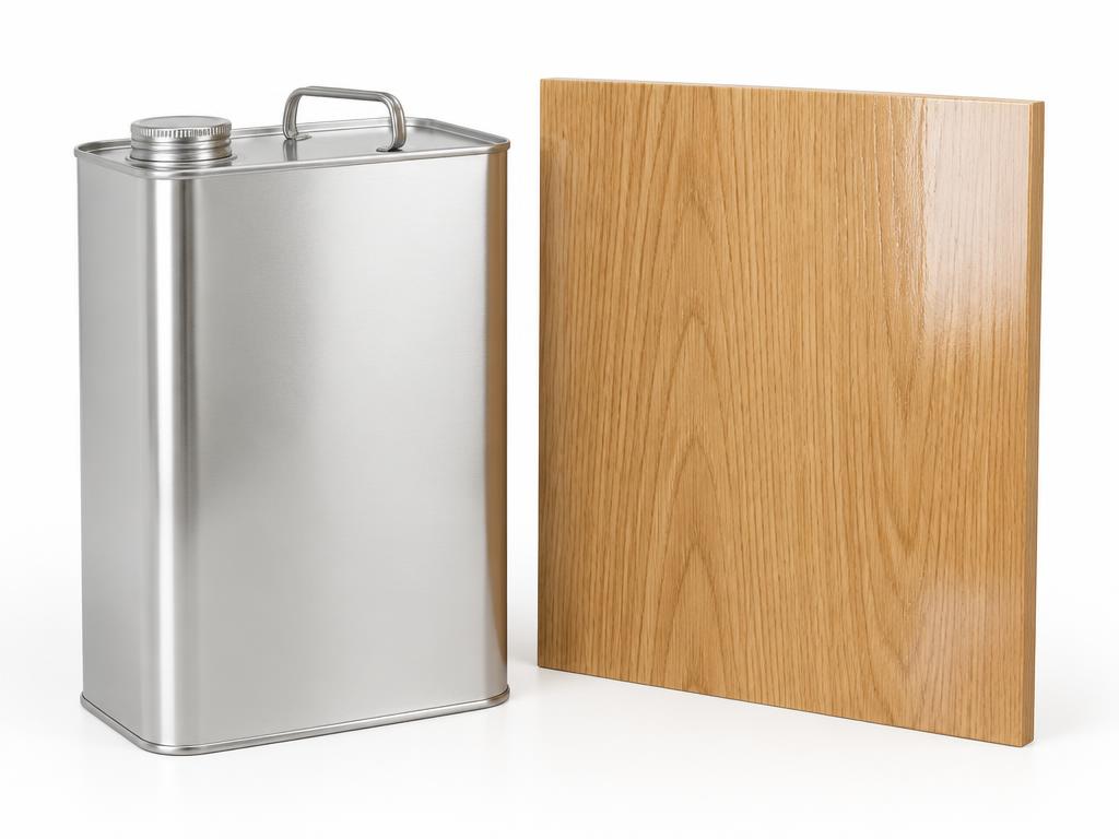 Clear coating tin beside a lacquered oak panel