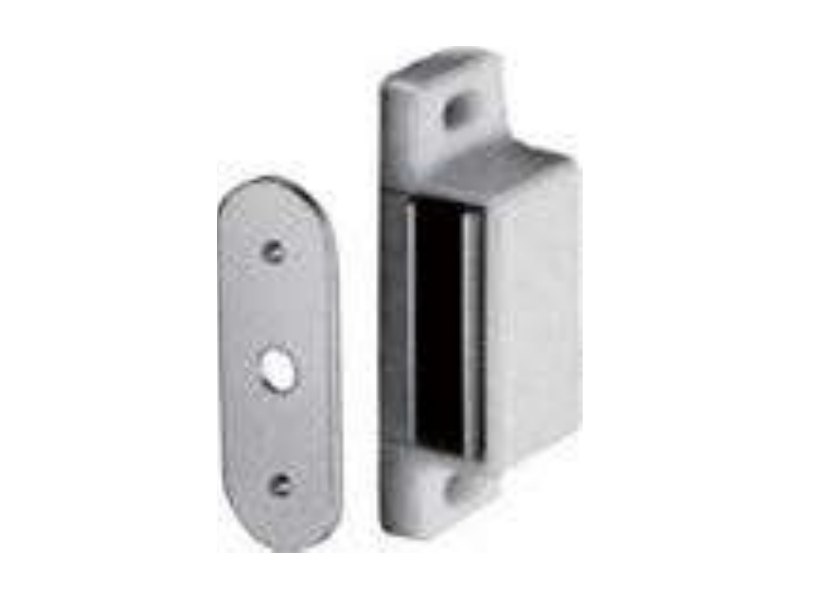 Nickel magnetic cabinet door catch with strike plate