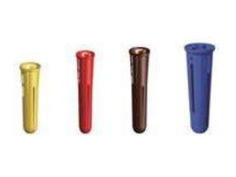 Yellow, red, brown and blue wall plugs