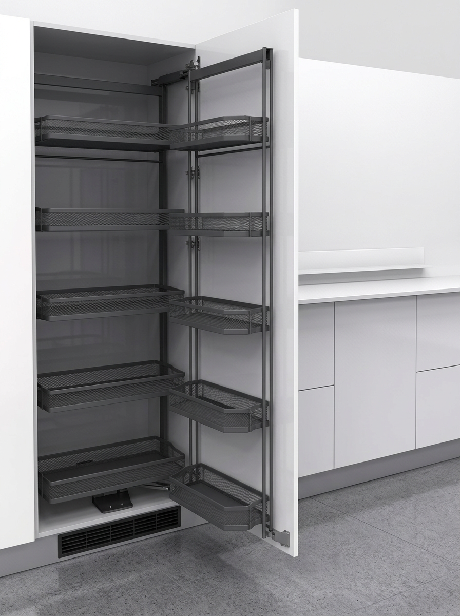 Anthracite tall larder swing-out with door and rear baskets